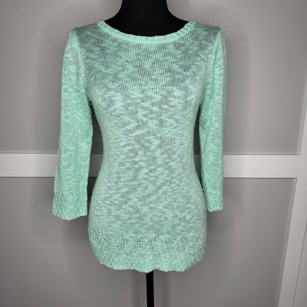 Sag Harbor Womens Petite Medium Knit Top Stretch Lightweight Mint Sweater